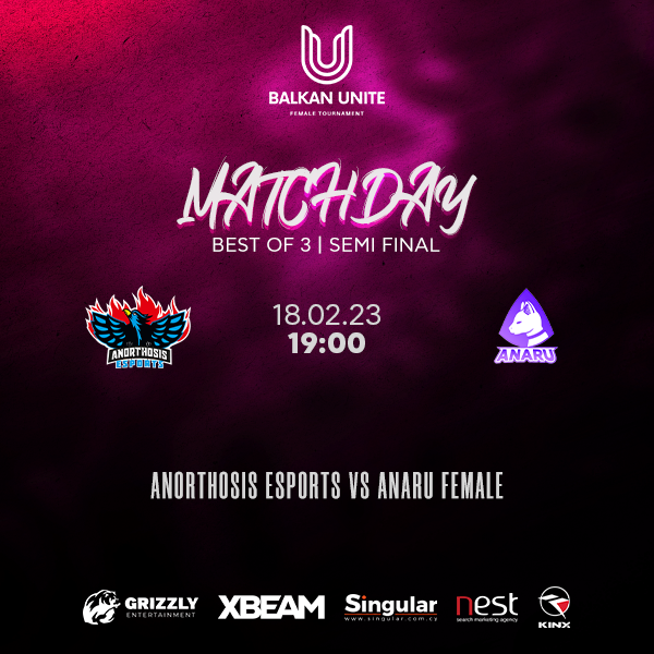 🔥Playoffs | Semifinal
🏆<a href="/BalkanUnite/">Balkan_Unite</a>
⚔️Anaru Female
🕔19:00
📺twitch.tv/balkan_unite
📲#ANOvalorant #For1911Reasons #FreedomToFamagusta #xbeam #singular #nestmarketing