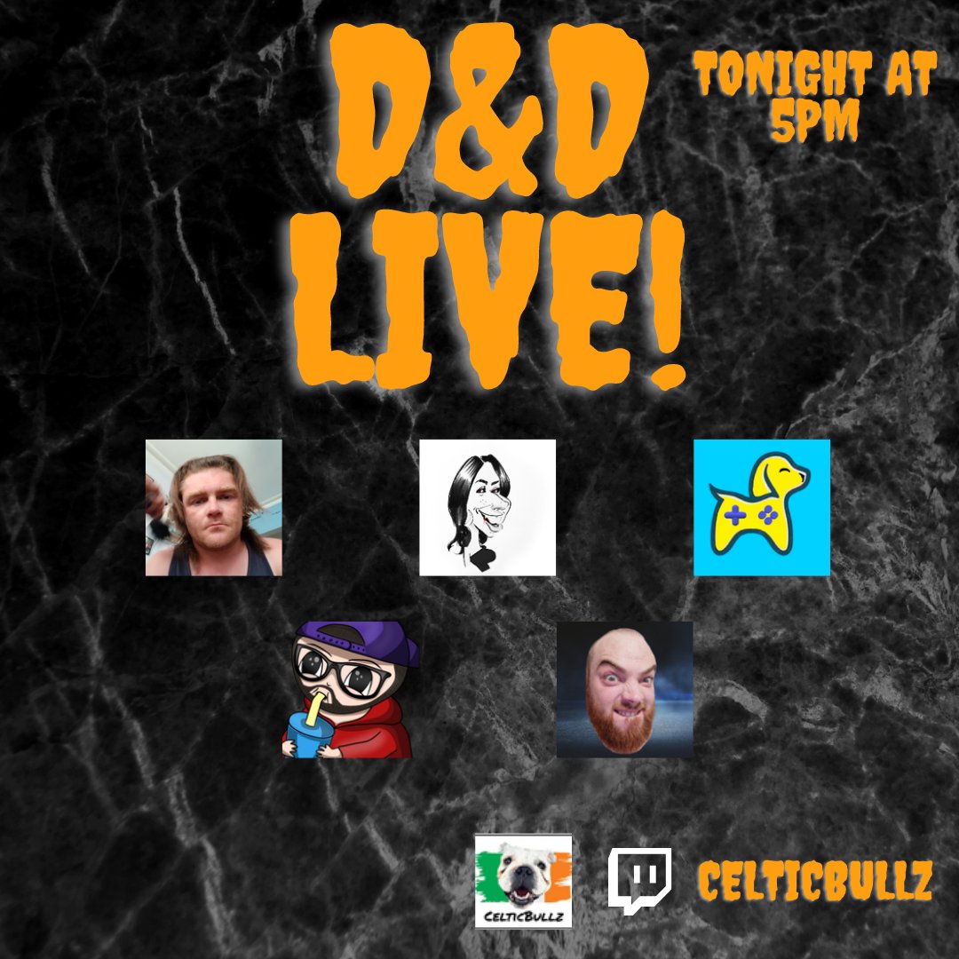 BullzCeltic's tweet photo. Happy Weekend folks! I hope everyone is doing well

Im back this evening with D&amp;D Live pt. Tree, where I am joined by a number of awesome strimmers from the community

Kicking off at 5pm GMT with session starting at half 5

I will see ye then 💚 https://t.co/B7ifC2KU5b