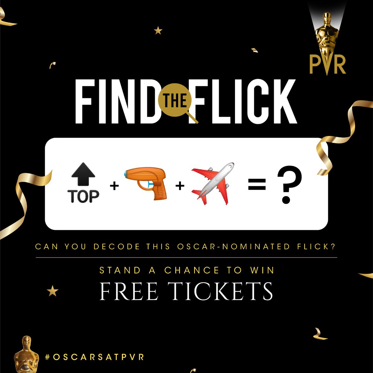 _PVRCinemas's tweet photo. Hereโs your chance to decode & win with #PVR! Tell us the name of this Oscar-nominated flick and stand a chance to win free movie tickets.
#FindTheFlick #OscarsAtPVR #FreeTickets #MovieTickets #Contest #ContestAlert #Oscars2023 #AcademyAwards #95AcademyAwards #Oscars95 https://t.co/vH4KXGLz9W