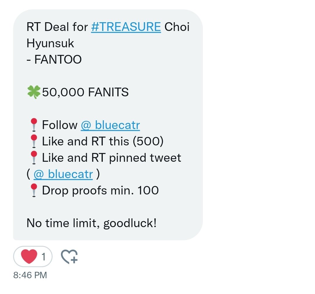 bestboihyunsuk's tweet photo. NEW DEAL FOR 7CHILL'S FANTOO‼️‼️‼️

Fantoo april birthday poll for #TREASURE #ChoiHyunsuk 

🗳️ 50,000 fanits 

rules:
- follow @_bluecatr
- 500 like and rt
- like and rt @_bluecatr's pinned tweet
- drop your proofs!! We need 100 proofs!

No time limit ‼️‼️‼️ https://t.co/b6vzhMRACR