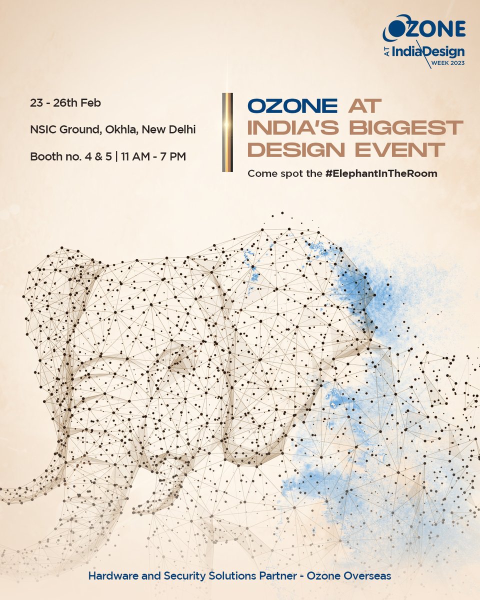 OzoneGroupIndia's tweet photo. The curious case of the #ElephantInTheRoom!
Intrigued?
Ozone has something special planned for you at India Design Week 2023.
Visit us from 23rd - 26th Feb, at NSIC grounds, Okhla, New Delhi.
#OzoneHardware #Ozone #Hardware #Interior #luxury #newdelhi #IDW2023 #architecture https://t.co/LW54QFLayI