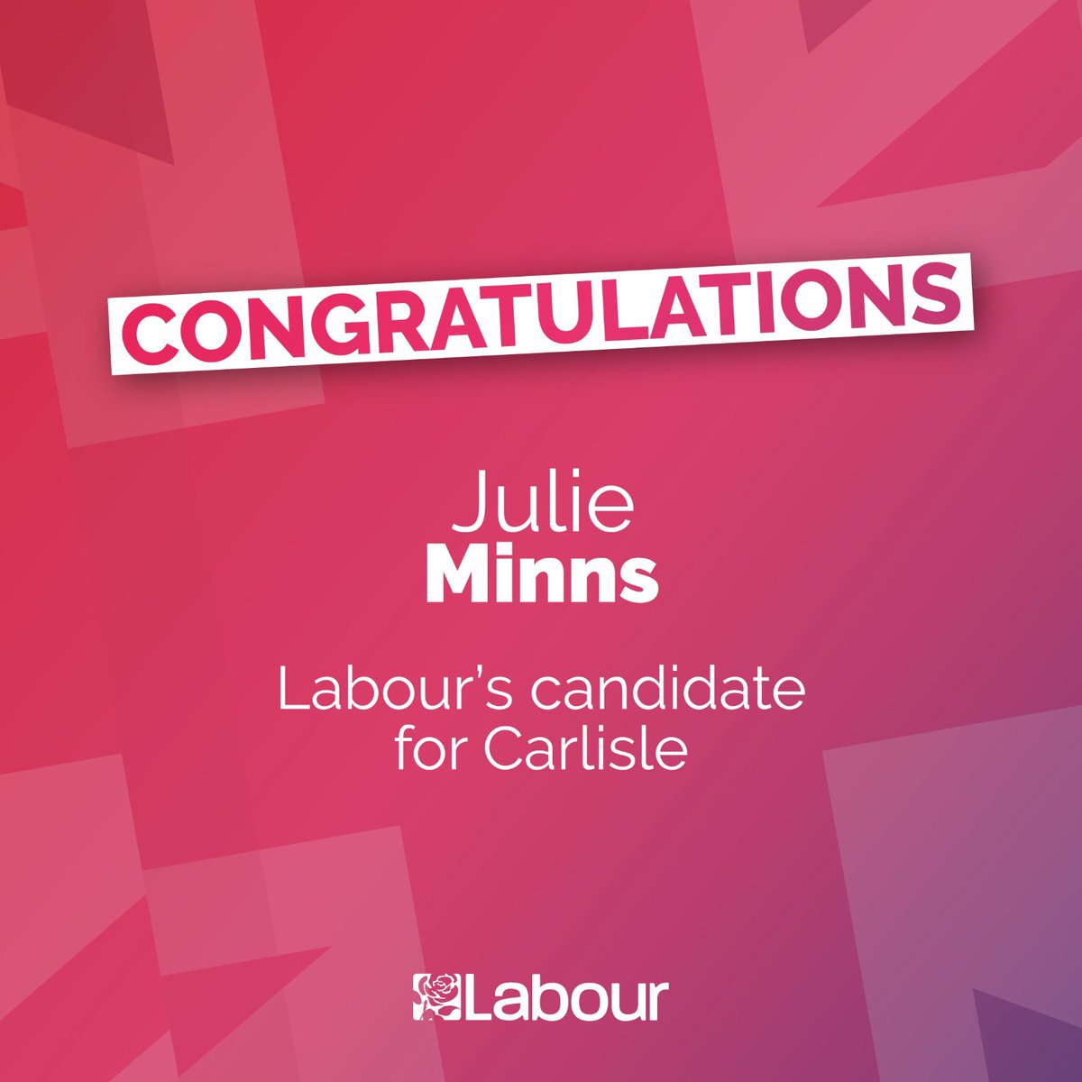 Congratulations <a href="/Julie4Carlisle/">julie4Carlisle</a> our new Labour Candidate for Carlisle

The Tories are out of ideas, more interested in fighting amongst themselves than governing, the people of Carlisle deserve better.

Julie will campaign tirelessly and be a strong voice for Carlisle.