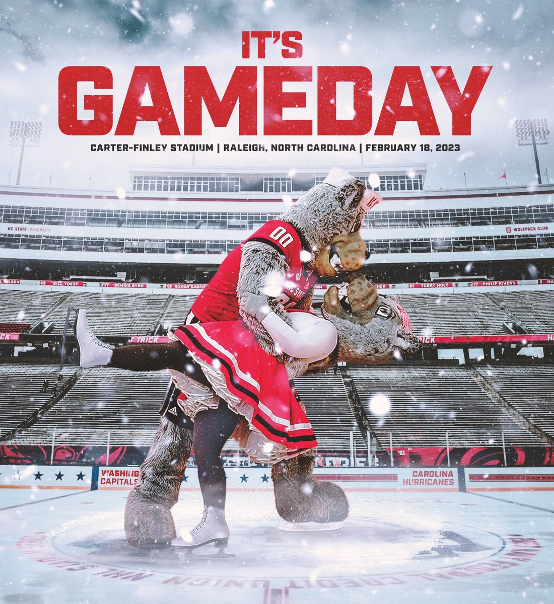 Carter-Finley on Ice! Look for us tonight as we cheer on our <a href="/Canes/">Carolina Hurricanes</a>! 🐺⛸️ #StadiumSeries  

🚩 Carolina Hurricanes 
⏰ 8 PM
🆚 Washington Capitals
🏟️ Carter-Finley Stadium 
📺 ESPN