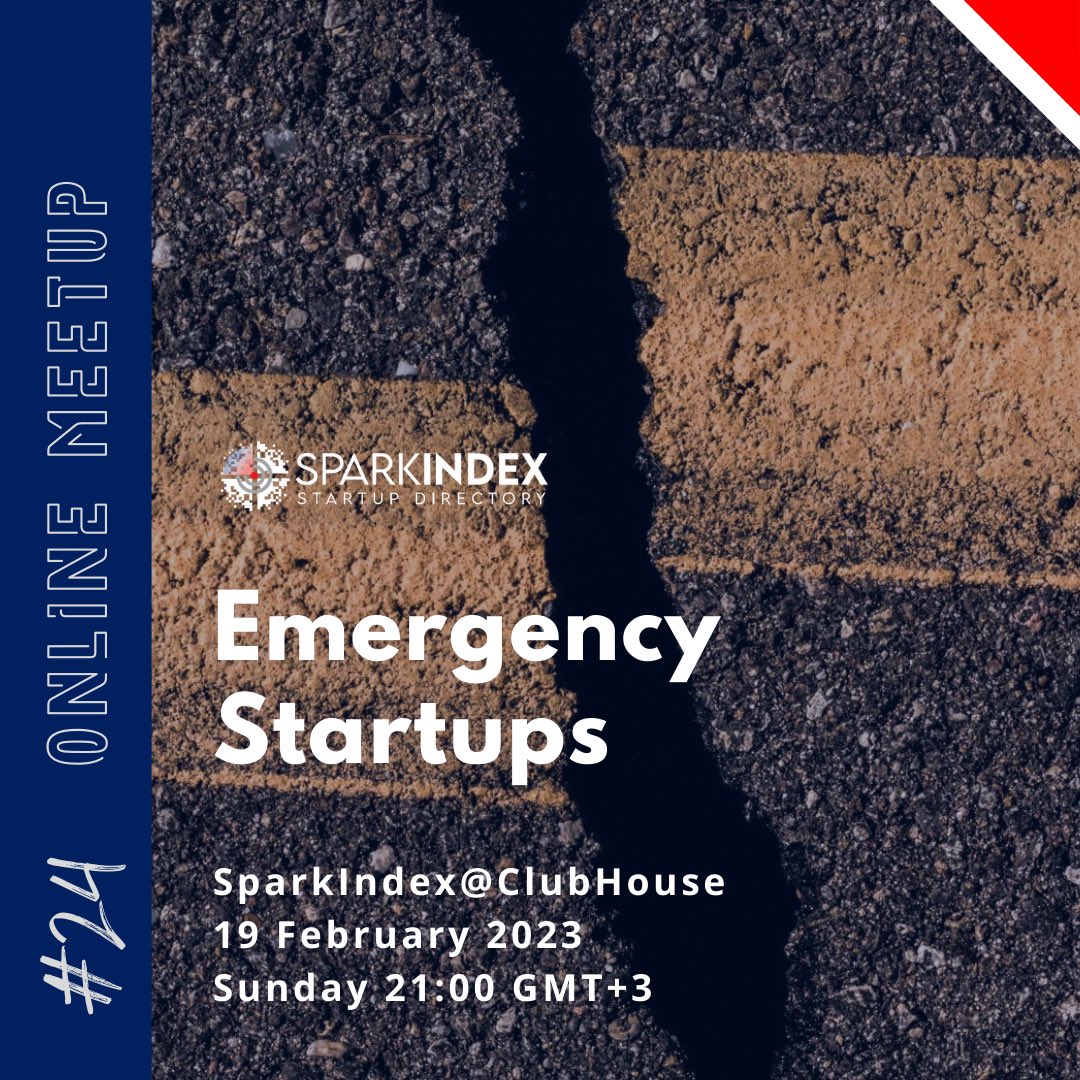 Emergency Startups, we'll discuss problems encountered after disaster and the tech startups response to those problems.
SparkIndex@Clubhouse
at 21:00 GMT+3 on Sunday,  19 February 2023
@uysal_onder @BegumTeraman 
 #techstartup #techentrepreneur #impactstartup @freepik