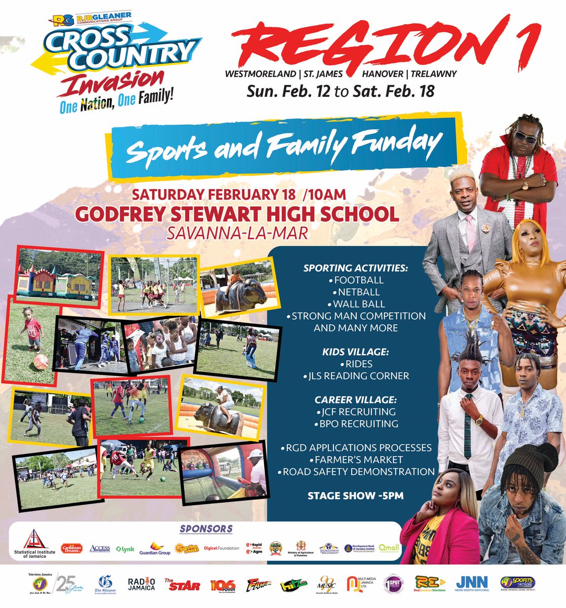 FAME95FM1's tweet photo. Join us TODAY at 10am at the Godfrey Stewart High School in Savanna-La-Mar, for the Sports and Family Fun Day! Then later at 5pm for our 🔥 stage show.
#RJRGLEANERCrossCountry23 #RGCrossCountry https://t.co/8GQJkjsZKm