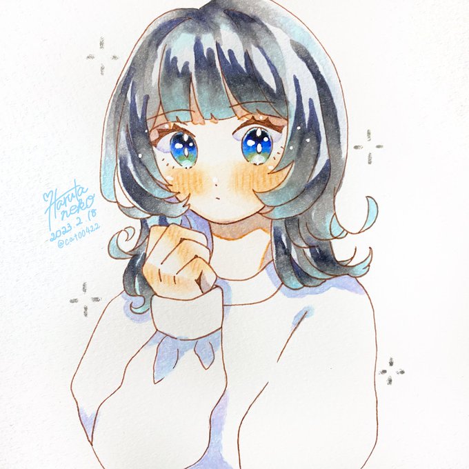 「blue hair white sweater」 illustration images(Latest)｜4pages