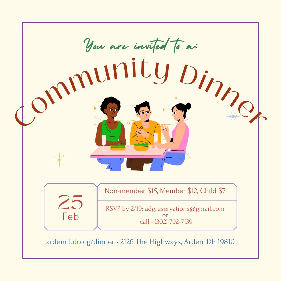 Rd7Social's tweet photo. Join us on Sat, 2/25! Non-member $15, Member $12, Child $7. Doors open @ 5:15 PM, dinner @ 6. Menu by Larry Lambert &amp; Kyle Evans Gay - Beef Stew, Colcannon, Salad, Bread + a Surprise Dessert by Joe Daigle! RSVP by 2/19: adgreservations@gmail.com or (302) 792-7139. #RD7 #Community https://t.co/C3iQgG3JjM
