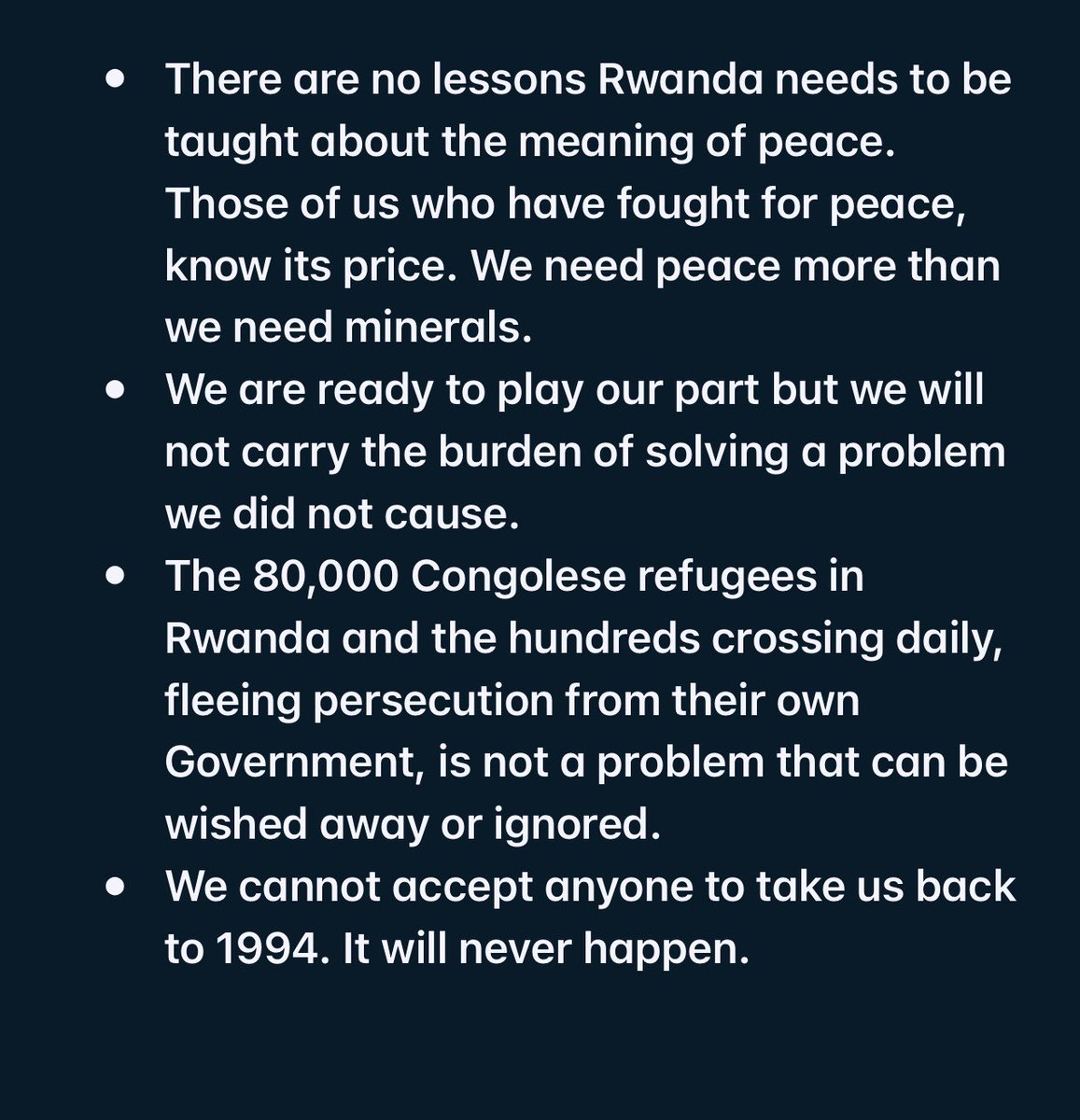 SamBIGIRUMWAMI's tweet image. A special message from the President Paul Kagame on security situation in Eastern DRC over the last days.

To whom it may concern...read this again and again @PatrickMuyaya @Presidence_RDC @MONUSCO @UN 
#DRCAgainstPeace 
#GenocideInDRC