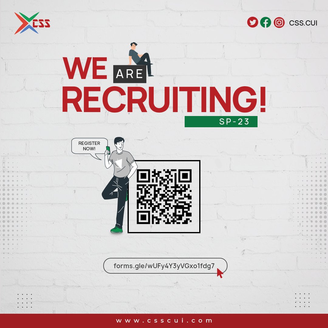 CssCui's tweet photo. Aoa everyone, 
Congratulations and a very warm welcome to all those who secured admission in Comsats University Islamabad.
Here's a chance to become a member of css family.and learn new skills. Register now!
https://t.co/e5wEMdeBkk…

#recruitment #registrationopen #csscui https://t.co/h3sPoC2fDC
