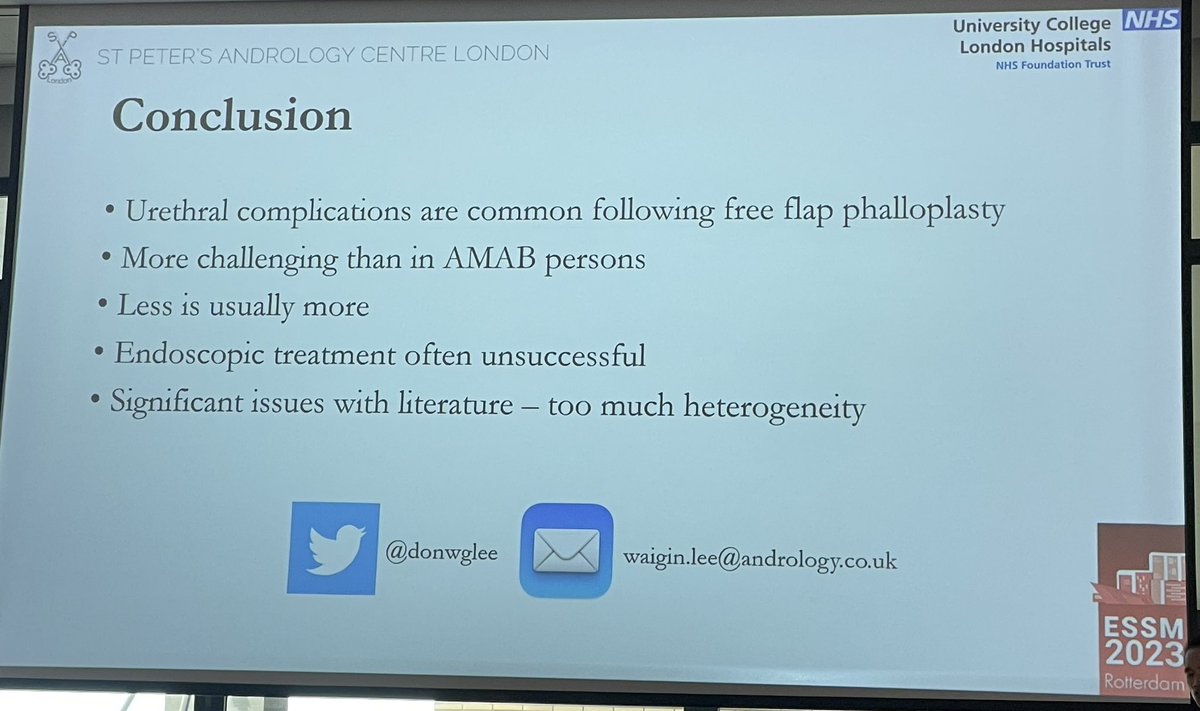 Matthew Megson (he/him) (@drmegson) on Twitter photo Very informative talk from <a href="/donwglee/">Wai Gin (Don) Lee</a> <a href="/uclh/">UCLH</a> about urethral complications after phaloplasty
#ESSM23 <a href="/essm_tweets/">European Society for Sexual Medicine (ESSM)</a> Very informative talk from <a href="/donwglee/">Wai Gin (Don) Lee</a> <a href="/uclh/">UCLH</a> about urethral complications after phaloplasty
#ESSM23 <a href="/essm_tweets/">European Society for Sexual Medicine (ESSM)</a>