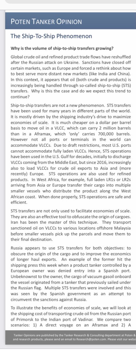 BullOnTank1's tweet photo. «The Ship-To-Ship Phenomenon

Why is the volume of ship-to-ship transfers growing?»

New report out from @PotenPartners 

#oott #FinansTwitter $fro $hunt $oet $dht $eurn $insw $tnk $nat #scrubbers #tankers https://t.co/JMb4e0r558