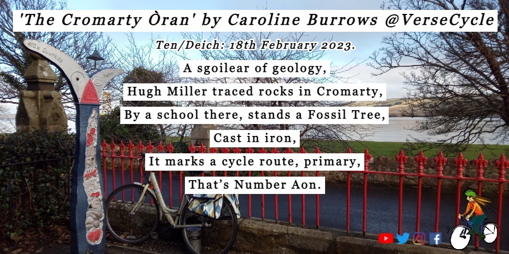 Thank you @CromartyArtsTrust #TheCromartyOran #deich #ten #Gaelic #BurnsStanza #ScottishPoetry #oran #poem #Cromarty #HughMiller #sgoilear #geology #NCN #nationalcyclenetwork #fossiltree #cycling #TheBlackIsle #TheHighlands #Alba #Scotland #versecycle #bard #bikebard #cyclepoet