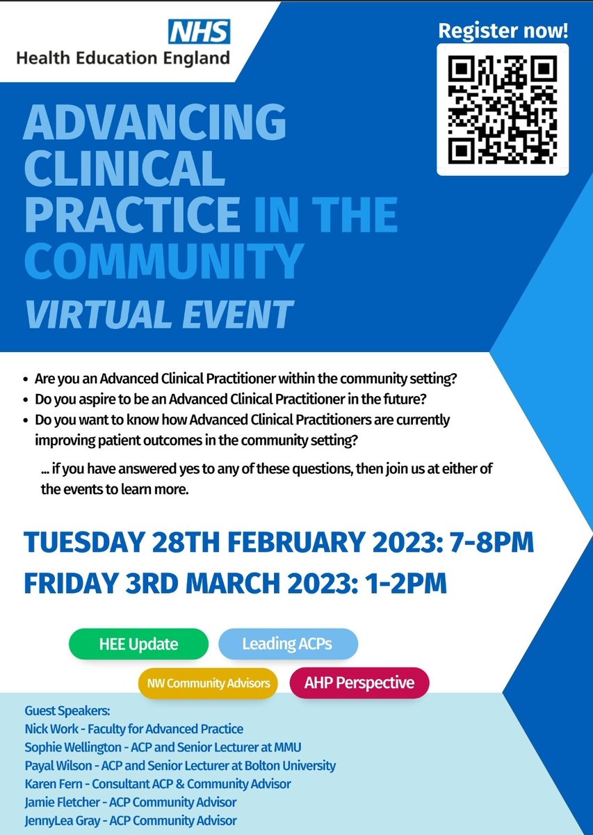 📣Calling all ACP's, aspiring ACP's, service leads &amp; managers 👇 from Bolton, Wigan, Salford, Rochdale, Stockport, Oldham, tameside, Glossop, Manchester, Trafford &amp; Bury areas! ✍️get signed up! forms.office.com/e/6b8ic1DQU2 🌐 <a href="/NHSHEE_NWest/">NHSE Workforce, Training and Education – NW</a> @BellaThakglos <a href="/Nickworthphysio/">Nick Worth Physio</a> <a href="/DebAllcock/">Debra Allcock</a>