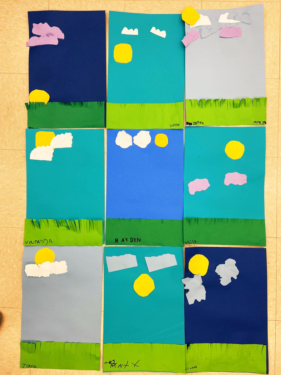 Kinder artists <a href="/Oakton_ES/">Oakton ES</a> practiced: 1)strategies to cut geometric and organic shapes, 2)liquid glue 3)startof Spring Self Portrait. 4)10zillion other questions, skills and ideas. K Art is so, so very exciting!! 🥰#collage #DotDotNotALot #ElmersGlue #fcpsPOG