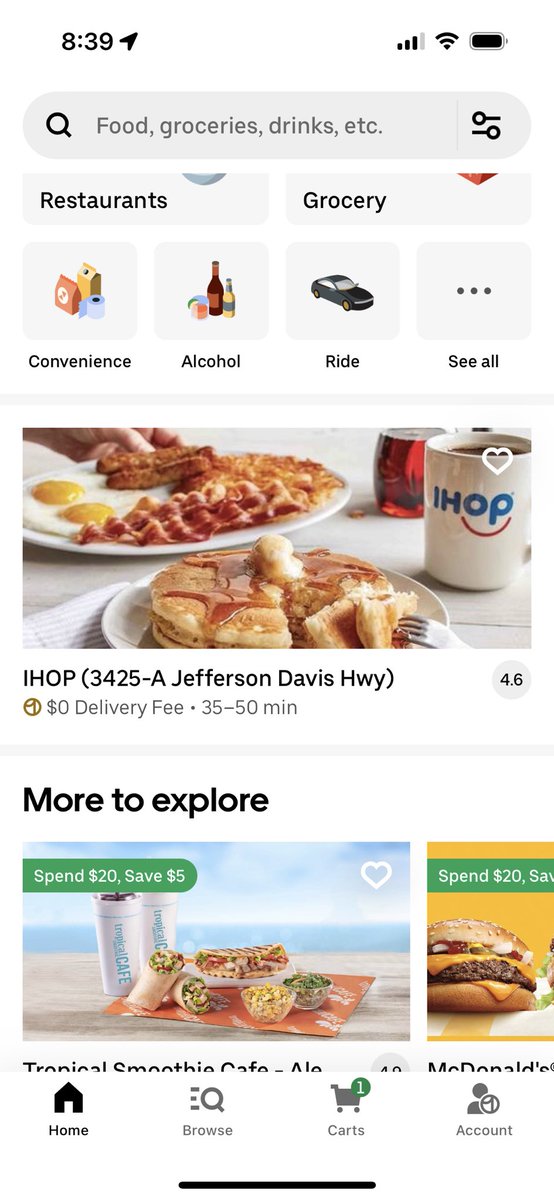 lolo2187's tweet photo. @UberEats @IHOP the delivery fee says $0, but when I actually check out it is $7…please clarify as it seems like you are falsely advertising? https://t.co/pSg3jtvi6G