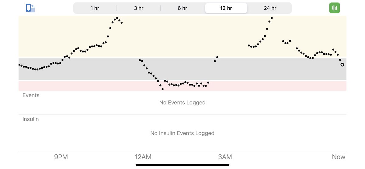 How was your Friday night?! 😅 Any dots outside of the grey band are undesired blood glucose readings and cause an alarm to go off….#makingdiabetesvisible #thisistype1 #t1dlookslikeme @JDRF_Canada <a href="/dexcom/">Dexcom</a>