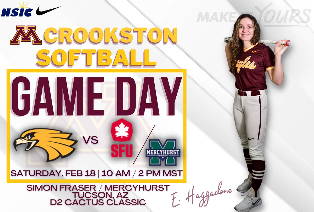 Day 2⃣ in Arizona

<a href="/UMCrookstonSB/">Minnesota Crookston Softball</a> 

🆚Simon Fraser
⏰11 a.m. C.T.
🆚Mercyhurst
⏰3 p.m. C.T.
📍Lincoln Park North Complex Field 7, Tucson, Ariz.

#WingsUp