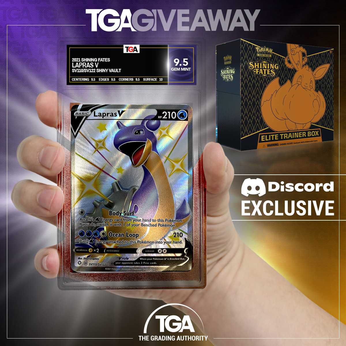 tgacards's tweet photo. GIVEAWAY! 

We are giving away a Shining Fates ETB and a ✨Shiny Lapras slab! To be entered join our discord with the link below and post a screenshot in the giveaway channel showing you liked and RT this tweet! Winner will be selected 2/20. Good luck!

https://t.co/c3x3dVb44h https://t.co/UB2GZY4GSP