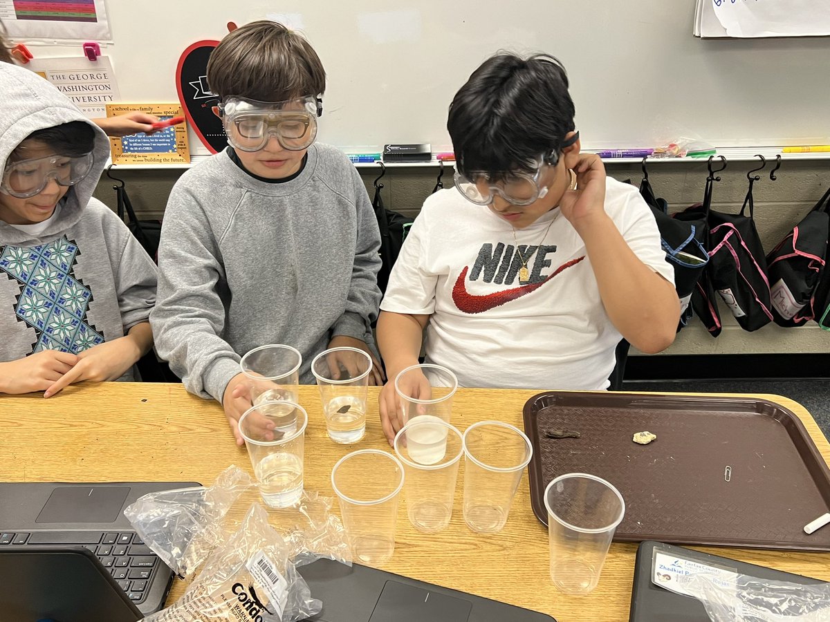 bhamiltonfcps's tweet photo. Safety first! Students were testing the effect of chemical weathering on different building materials. Results will be in after the long weekend! #CRESCulture #RonnieRam #SharingOurStory https://t.co/8v1rTRkMis