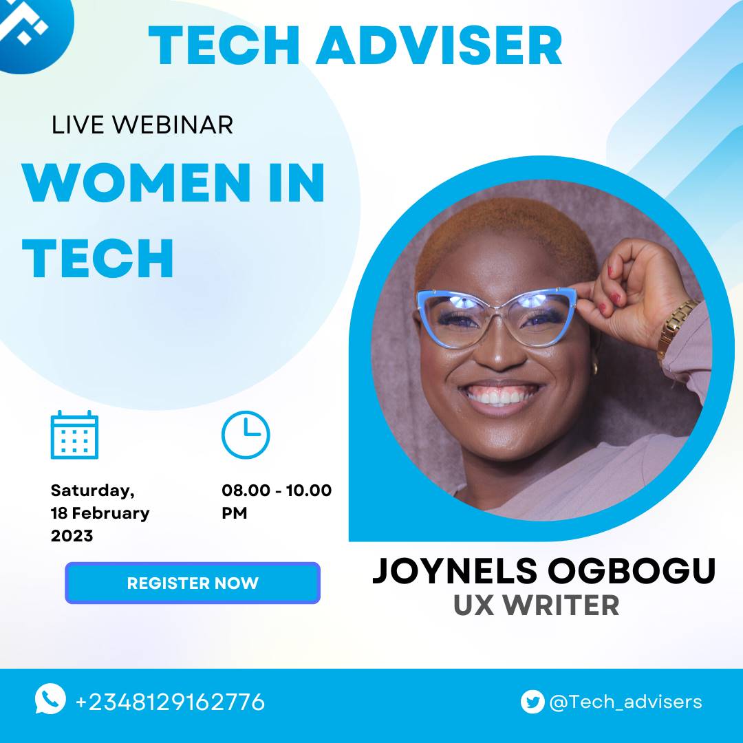 OJoynels's tweet image. I will be speaking on the beauty that is UX Writing on @Tech_advisers twitter space tonight by 8pm.

It&apos;s always a privilege to talk about my career and this happens to be my first speaking gig for the year.

Join me by 8pm as I wear my advocay hat🤭❤️