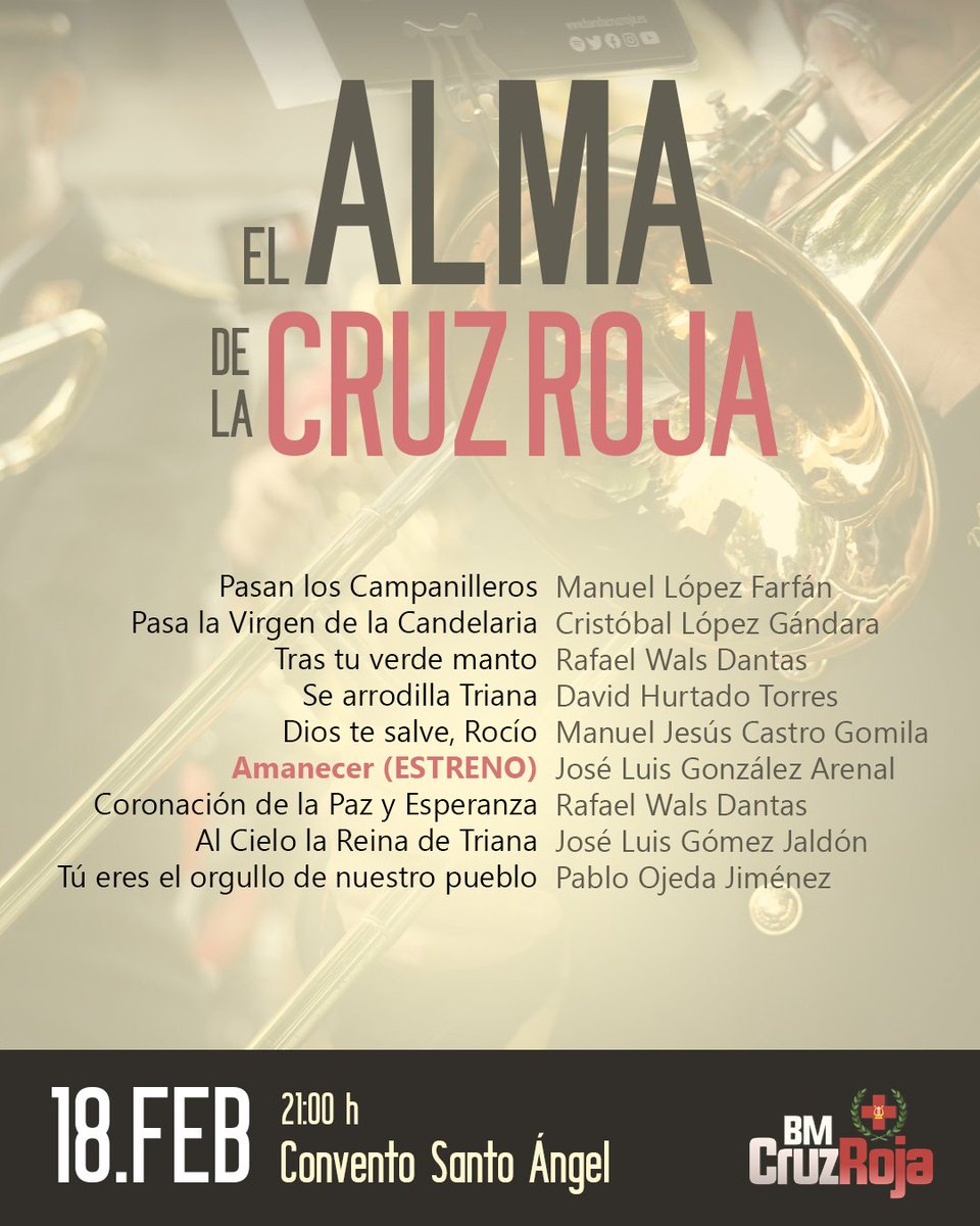 elcsevillano's tweet photo. 🔴 La #NotaMusical en este sábado.
➡️ Con @BandaCruzRoja, @SantaCeciliaSev y @LosGitanosSM
📲 #TDSCofrade https://t.co/nHwtqpChj8