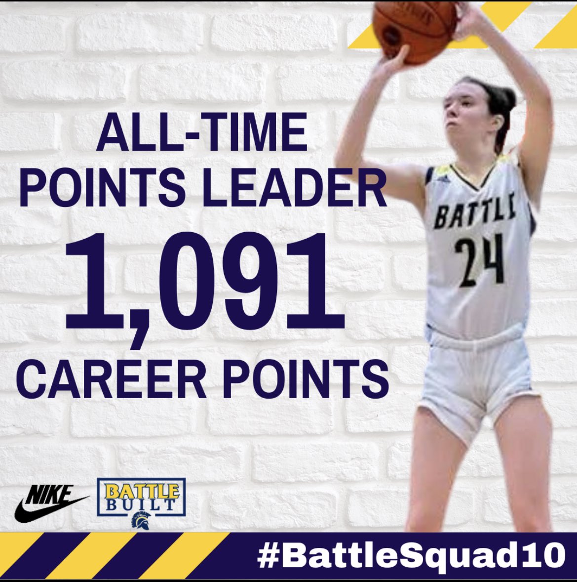 Congrats to SR guard <a href="/KaelynJohnson24/">Kaelyn Johnson</a> for becoming the programs All-Time Points Leader last night in our WIN vs. Hickman. Congrats, KJ! #BattleBuilt #BattleSquad10