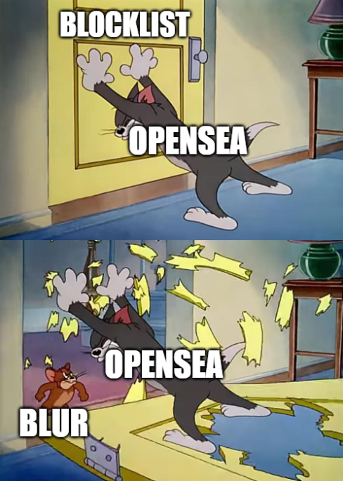 pandajackson42's tweet photo. After winning Round 2, Blur requested OpenSea to formally stop blocking it 2 days ago

In response, OpenSea reduced fees to 0% &amp; adopted Blur's policy today to stay competitive

Spare @pandajackson42 a follow for more updates on escalating Round 3 battle between OpenSea &amp; Blur💥 https://t.co/SiXRWRuNK6