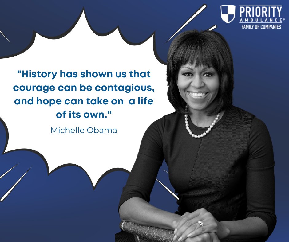 PriorityAmb's tweet image. “History has shown us that courage can be contagious and hope can take on a life of its own.” - Michelle Obama

In honor of Black History Month, we will be highlighting inspiring quotes from powerful black leaders past and present.
