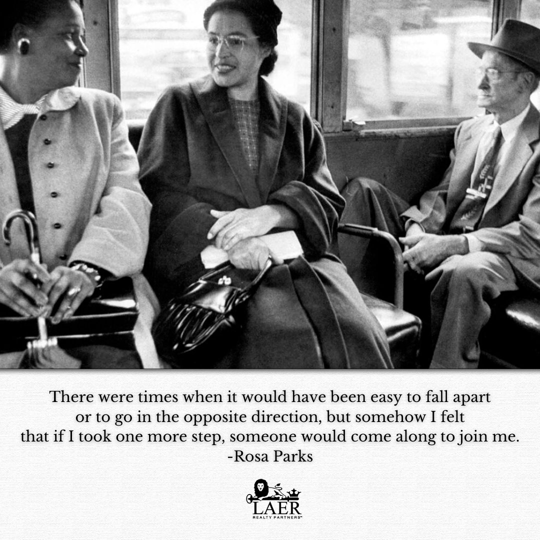 By refusing to give up her seat on a segregated bus in 1955 to a white passenger Rosa Parks, launched a SIGNIFICANT movement on the road to equality. #BLACKHISTORYMONTH #Equality #CivilRights #LAER #LAERrealty