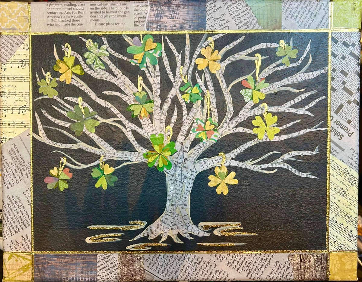 She's back...Sara Jane returns to Kane to teach us how to make this mixed media paint, newspaper with mod podge Saint Patrick's Day Tree! 

She will be here on Fri. March 10th at 7pm.  It is $40.00 / person.  Please sign up by March 3rd so that we can order supplies.