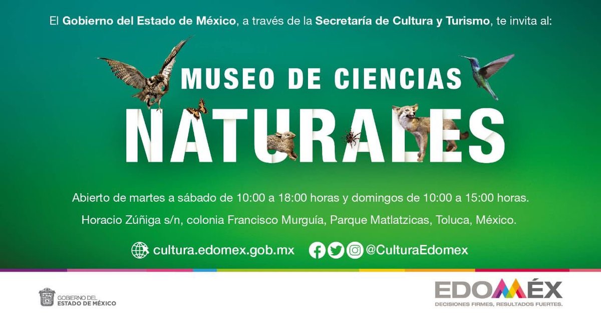 🚨#Atención el Museo de #CienciasNaturalesEdomex reabre sus puertas.
Visítalo y conoce los universos de rocas y minerales, fósiles, esqueletos, bichos, aves y mamíferos. 🪸🕊️🐞
🗓️ de martes a sábado de 10:00 a 18:00 horas y domingos de 10:00 a 15:00 horas
📍 Parque Matlazincas.