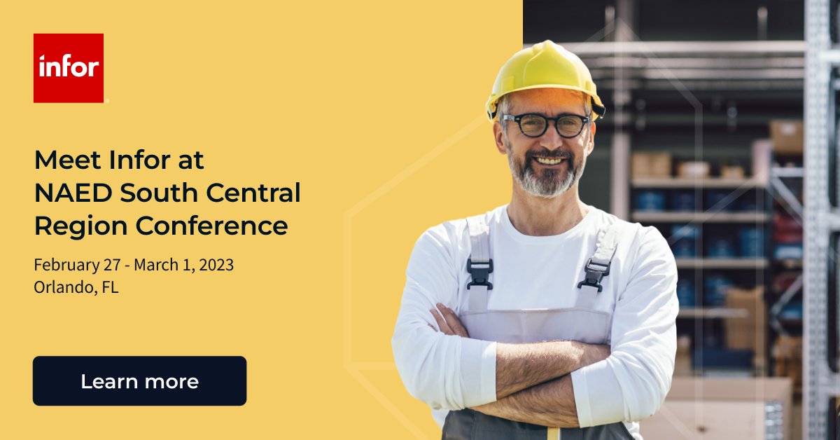 Calling all #distributors! If you see anyone from #TeamInfor at the National Association of Electrical Distributors (NAED) South Central Region Conference, please stop and say hello! 

Learn more: ow.ly/21Lm104vlqH