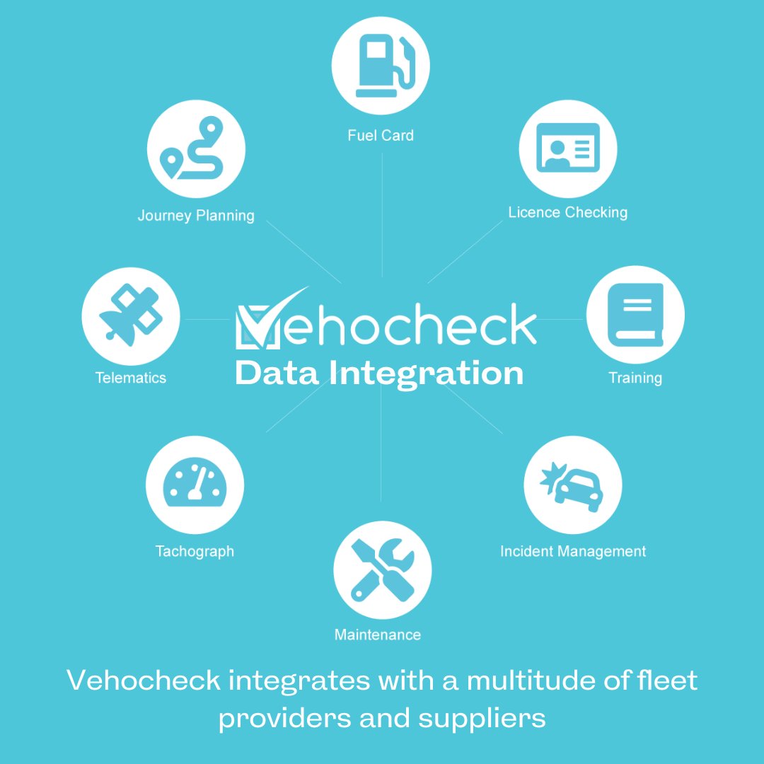 Vehocheck's tweet photo. Vehocheck can integrate with a multitude of #fleetproviders &amp; suppliers to automatically collect your #fleet &amp; #driverdata, from #Licencechecks, #fuelcard providers &amp; #Tachograph etc.  Improving efficiencies and ensuring #compliance.

Find out more at https://t.co/mu0M3x5v3j https://t.co/mnAuQ9BDiN
