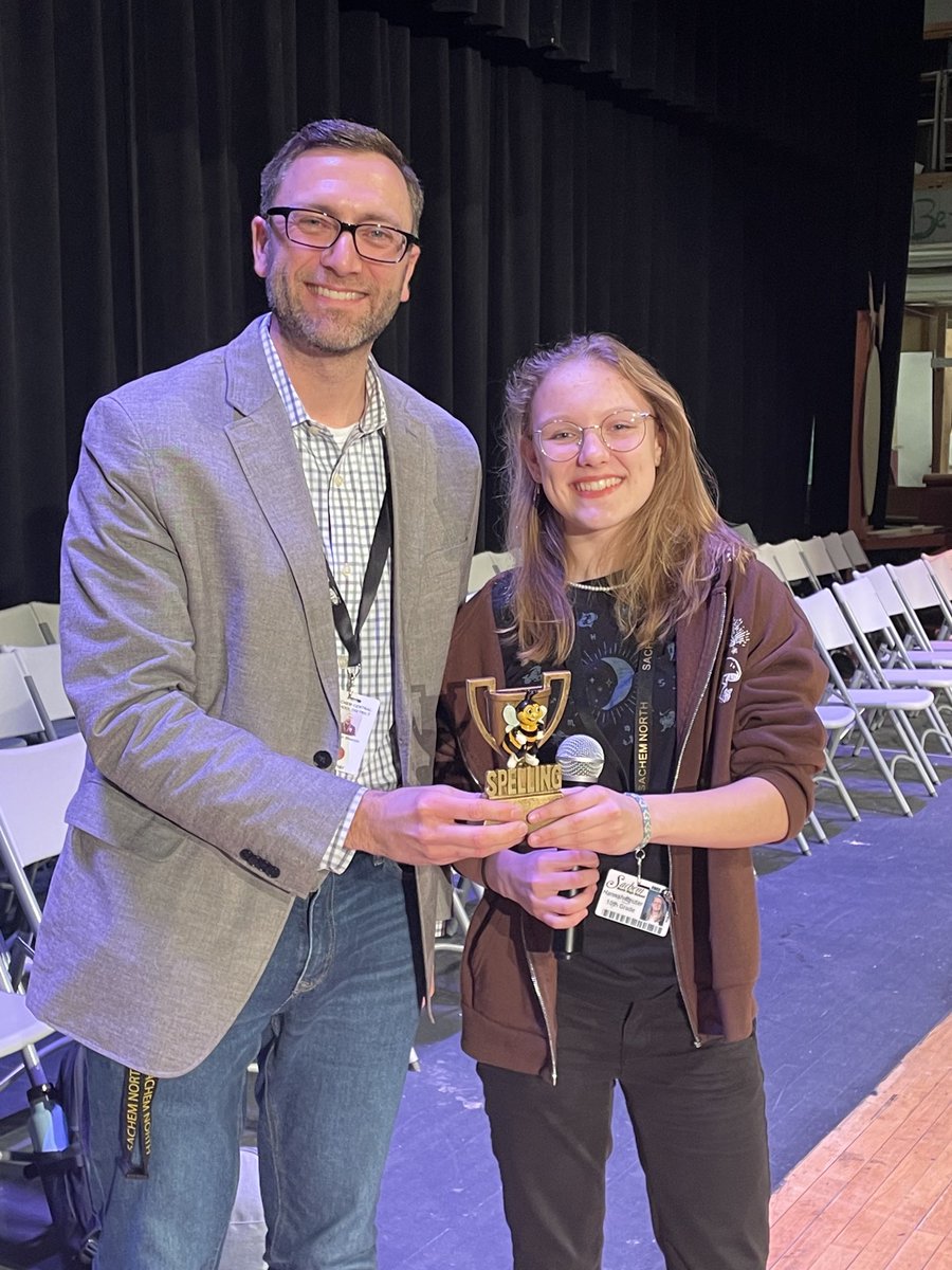 Congratulations to our Spelling Bee 🐝 winners! Gabriella J., Caleb P., Joseph H., and The Grand Winner Hannah R! ⁦<a href="/SachemHSNorth/">Principal Larson</a>⁩