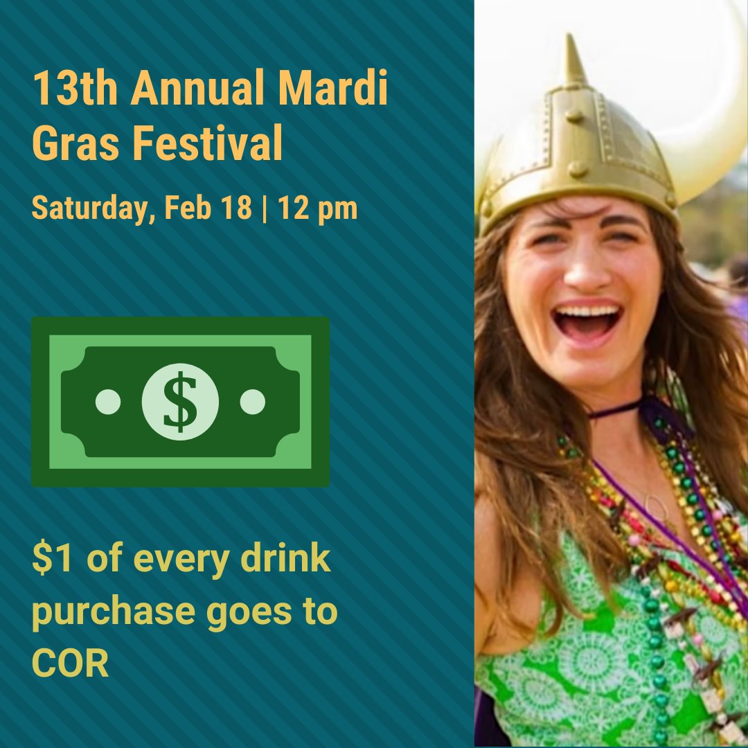 TODAY: Looking for a fun way to celebrate while also giving back to the community? Then head over to 🎭🎊#MardiGrasColumbia at #CityRootsSC! 

🍻 For every drink purchased, $1 will be donated to #COR. So grab a drink (or two😉), enjoy some live music, and support a great cause!