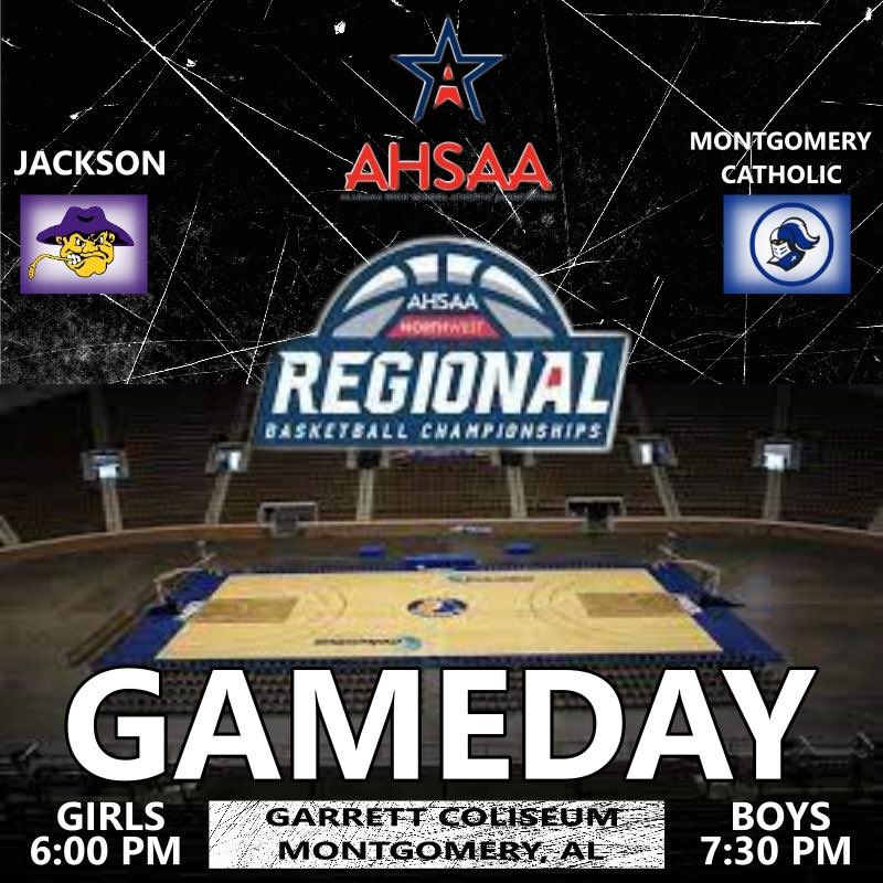 GAMEDAY!!! Meet us at Garrett Coliseum in Montgomery, AL as we continue our push to State. The Girls (6:00pm) and Boys (7:30pm) will compete today against Montgomery Catholic. We need ALL the Jackson AGGIE faithful in the building and LOUD!!! 🟣🟡🏀
#AGGIEBasketball
#AGGIEFamily