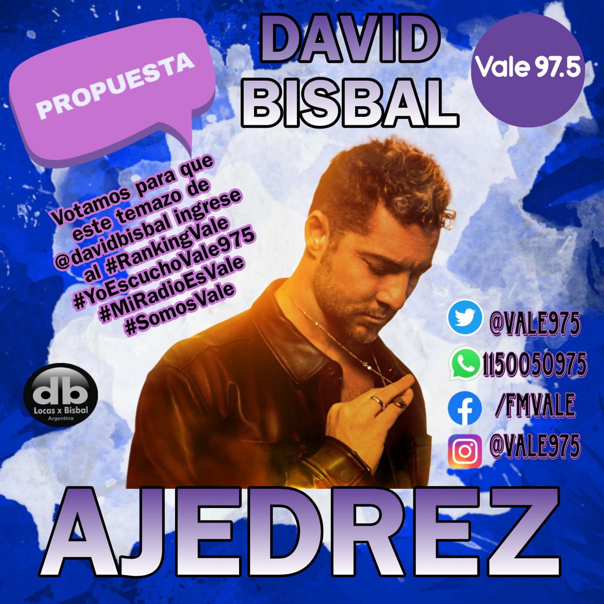 lorenadera_db's tweet photo. #FelizSabado @Vale975 @marielalvarez1 felices de que suene hoy en el #RankingVale 📻🎙 #Ajedrez el temazo de @davidbisbal y dejamos muchos votos para que ingrese al Ranking #YoEscuchoVale975 #MiRadioEsVale Gracias por apoyar siempre a nuestro artista #DbAjedrez @locasxbisbalarg https://t.co/yts1gH3NwC