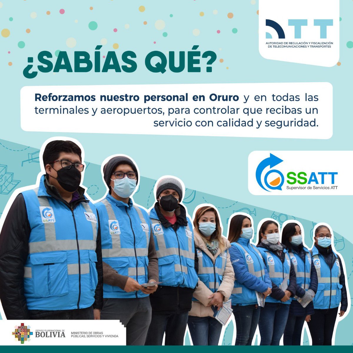 ATTBolivia's tweet photo. Reforzamos nuestro personal en terminales y aeropuertos para que disfrutes tu #viaje con calidad y seguridad en #carnavales
Si tienes problemas, acude a nuestros supervisores de Servicios de @ATTBolivia
Un viajero informado es un #ViajeroEmpoderado
#UnidosHaciaElBicentenario https://t.co/HfPSp3Qc4p