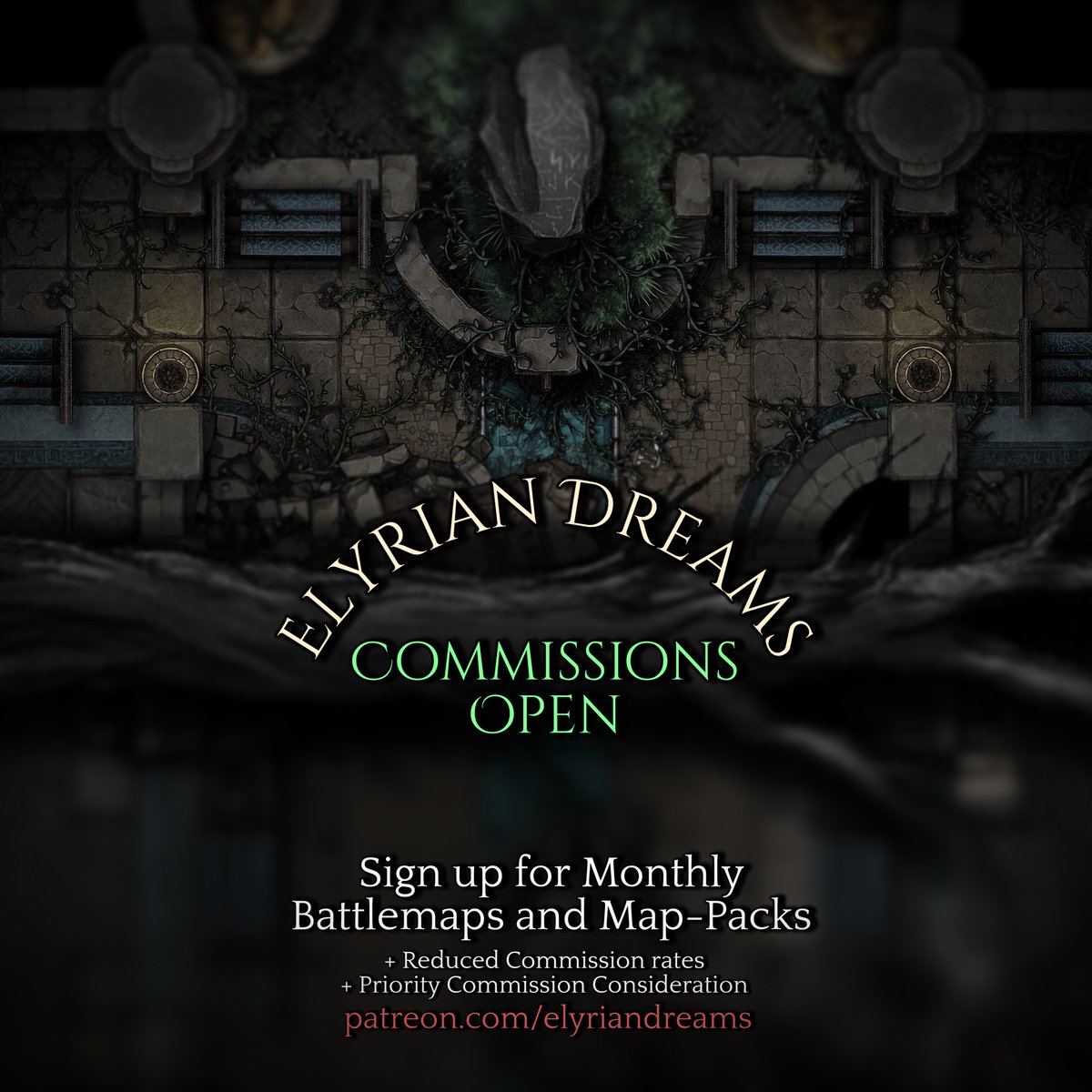 ElyrianDreams's tweet photo. Hi folks, as was promised for the new year, I have a limited amount of Commission slots now available for anyone who likes what they see here and are looking for a #battlemap for their #ttrpg. Links in reply. #selfpromosaturday #DnD #inkarnate https://t.co/hGqr5SfUAO