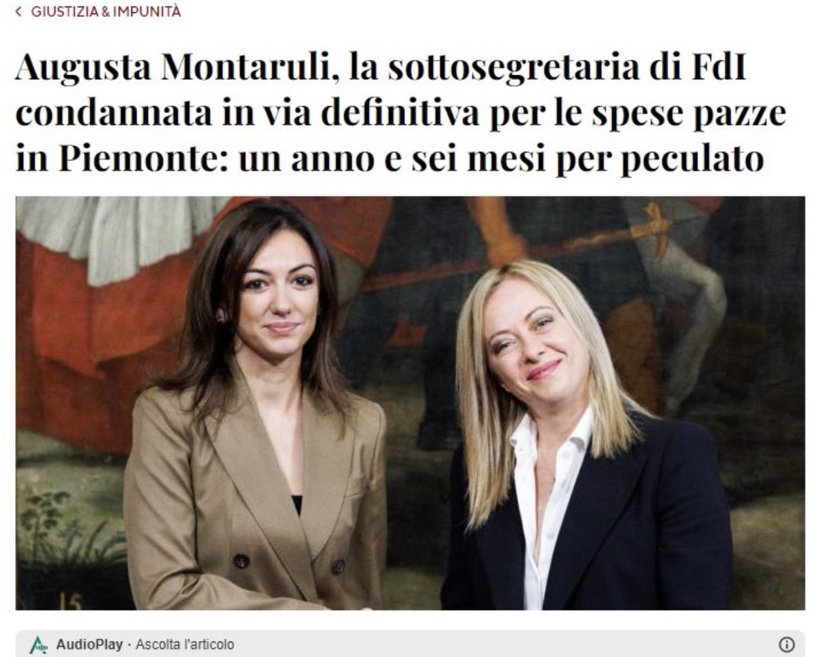 rulajebreal's tweet photo. Paragonate il linciaggio mediatico a cui è stato sottoposto Soumahoro che peraltro non è nemmeno indagato… vs Montaruli, sottosegretaria di FDI condannata in via definitiva: ha usato 25mila euro di soldi pubblici per acquistare vestiti griffati Hermès e cristalli 
Swarovski. https://t.co/cTZBZvikd7