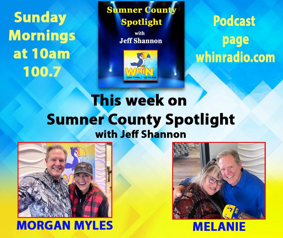JeffShannon15's tweet photo. SUMNER COUNTY SPOTLIGHT with Jeff Shannon, Sundays at 10am on 100.7 WHIN!  The show will also be on the podcast page at https://t.co/79kO4nWQky. Join me this week where we will talk with, Morgan Myles,  recently back from THE VOICE,  and legendary performer, Melanie. https://t.co/odJbdh3ROk