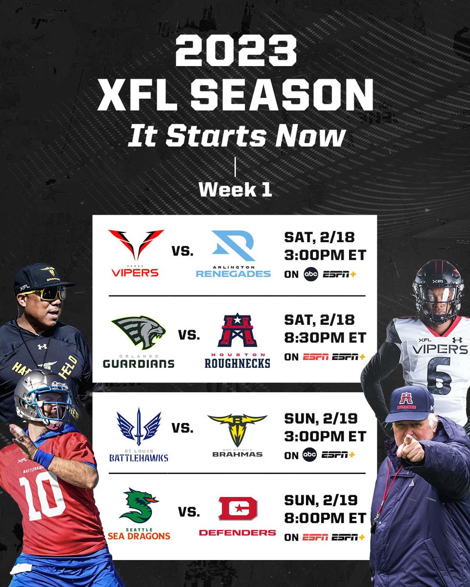 ESPNNFL's tweet photo. The @XFL2023 season has ARRIVED‼️

Who's winning it all this year? 🤔 https://t.co/XQZ0nAfpVi