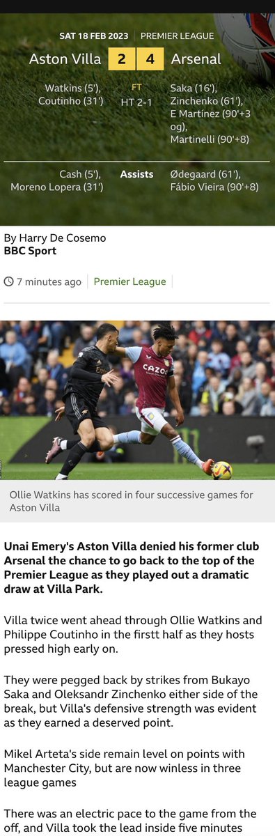 When the match report is written before the whistle. Whoops. #VILARS #Arsenal