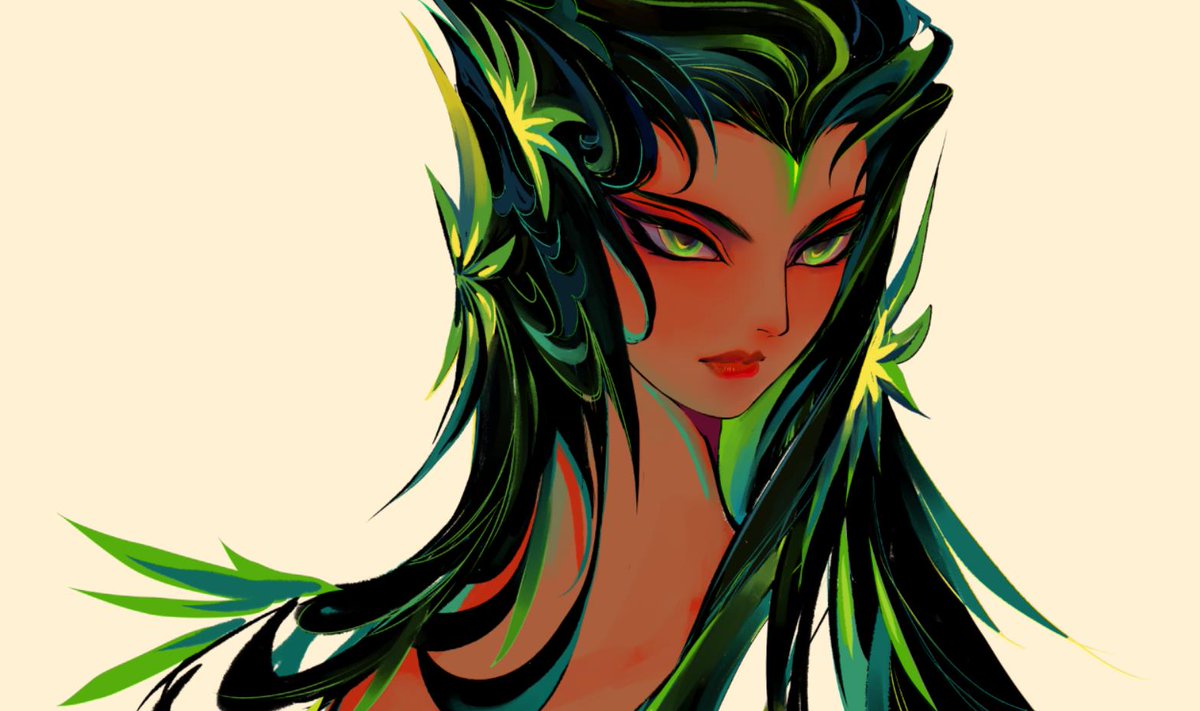 solo long hair 1girl green eyes green hair simple background black hair  illustration images