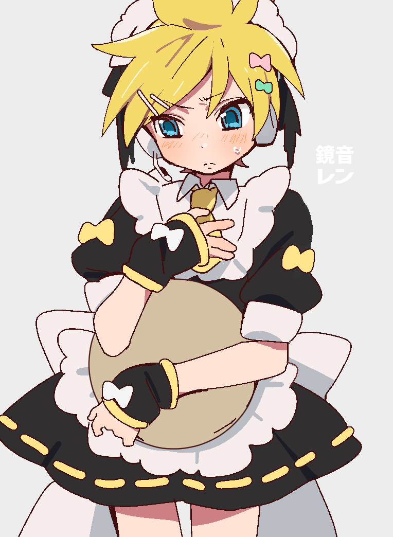 kagamine len 1boy crossdressing male focus blonde hair maid yellow necktie bow  illustration images