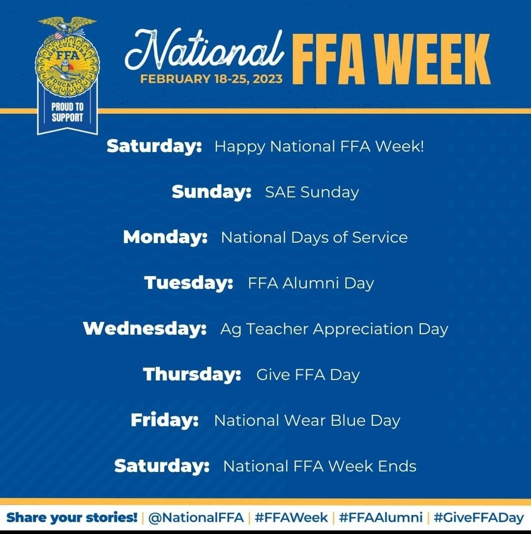 CL_FFA's tweet photo. It begins today! Help us celebrate National FFA Week! #FFAWEEK https://t.co/63yEbl54qj