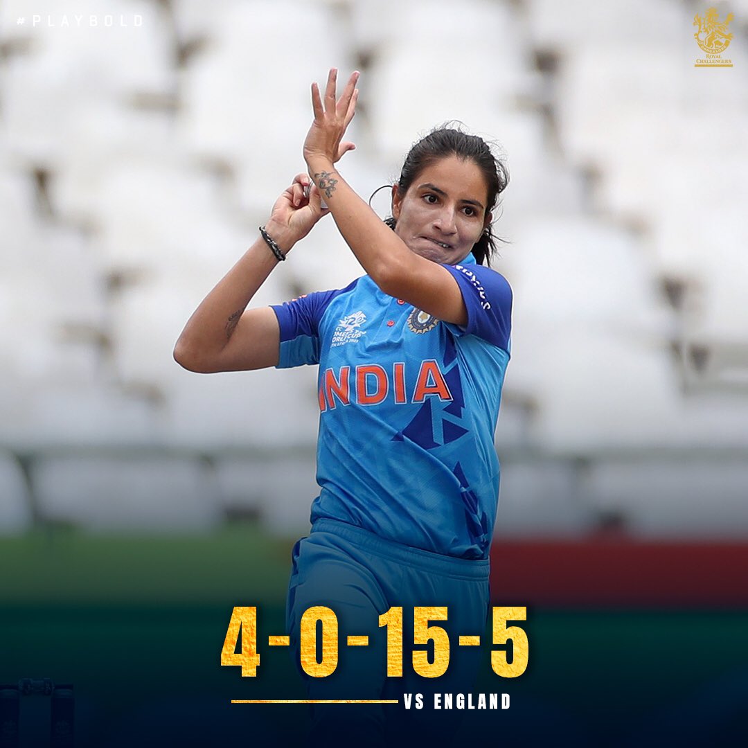 Renuka bags her first 5-fer in T20Is and there cannot be a bigger stage to do this! 🔥

Are we excited or what! 🤩

#PlayBold #TeamIndia #ENGvIND #T20WorldCup