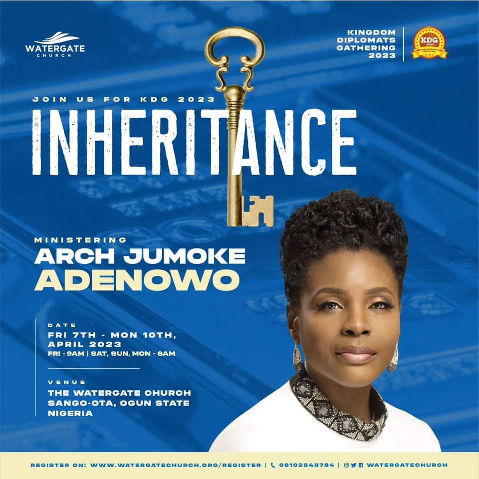 We are blessed this year Kingdom Diplomats Gathering (KDG 2023) to receive the ministry an authentic Marketplace Apostle in the person of Arch. (Mrs) Jumoke Adenowo.

Mark your Calender and join us for  <a href="/KDG/">Kenneth Scott</a> 2023

Date: April 7th to 10th, 2023