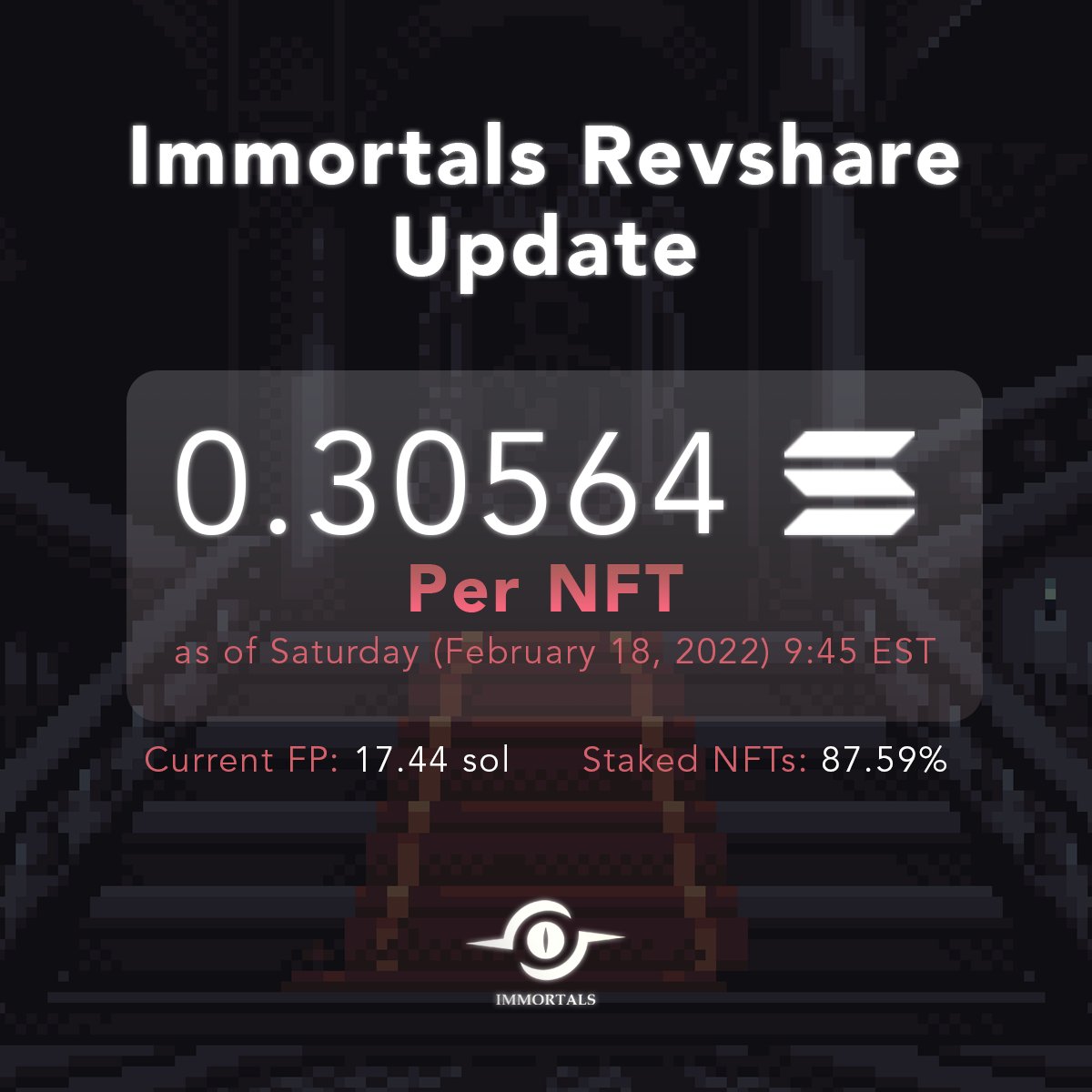 wikhandbanan's tweet photo. @immortalsSOL rev share update ❗️

0.30564 per NFT atm and it's not even Sunday 🔥 floor is thin too, time to accumulate https://t.co/kaopnBIyGw