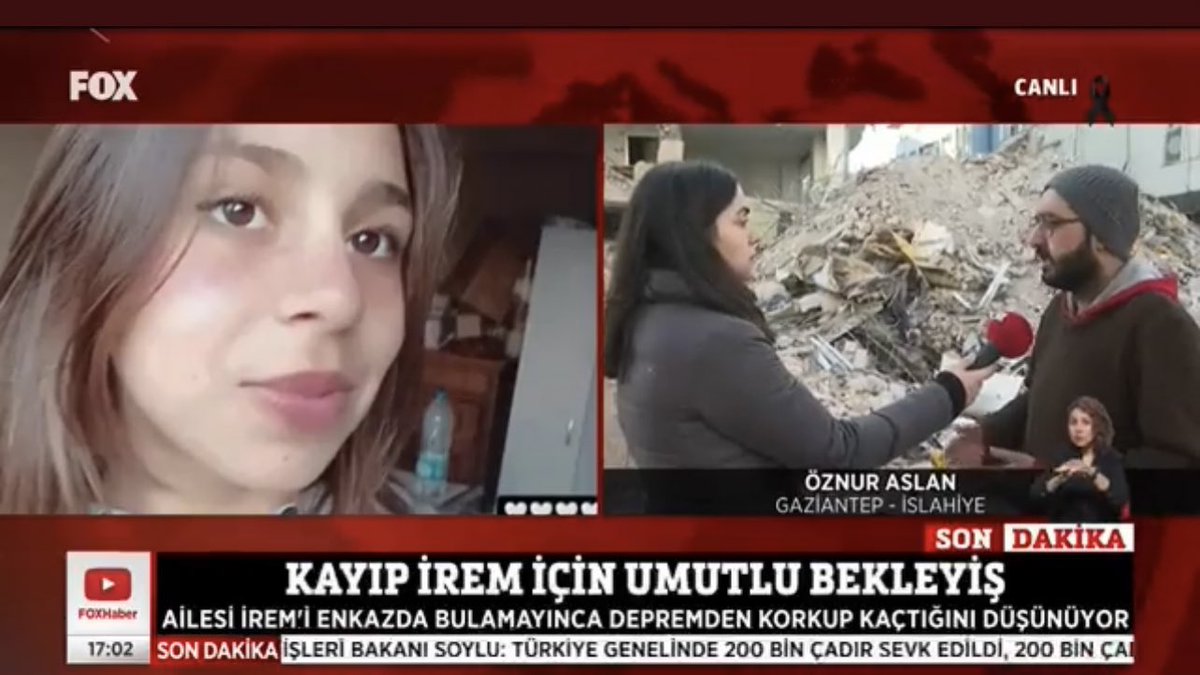 İrem ekip arkadaşımızın kızı. Enkazdan çıkmış ama bulunamıyor. En son Gaziantep Islahiye ilçesi
Beyler Mahallesi’nde görülmüş. Bir umut sağ salim bulalım, babasına kavuşturalım onu #iremkaraca #kayıp
#kayıparanıyor